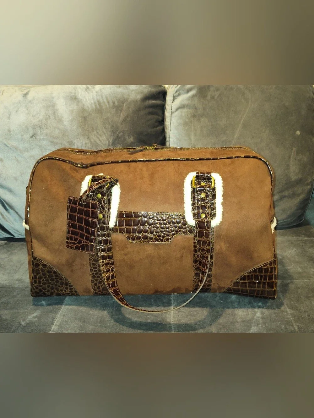 NWOT BATH & BODY WORKS SUEDE & EMBOSSED CROCODILE WEEKENDER BAG DUFFLE BAG